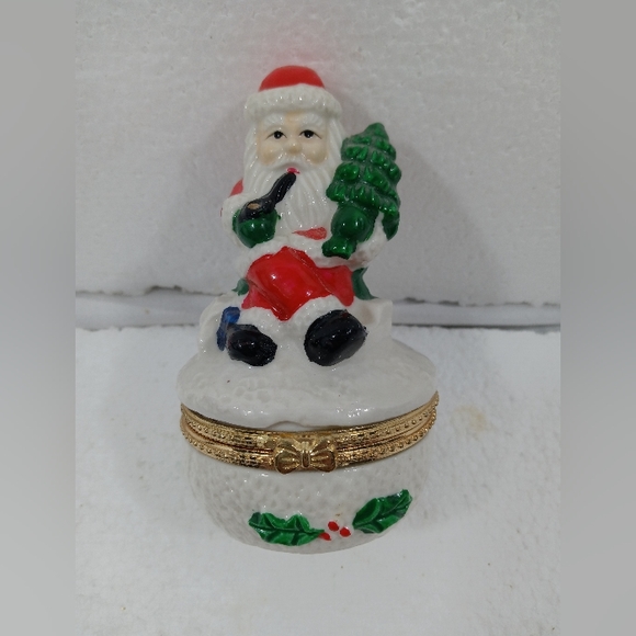 Vintage 1998 Hermitage Pottery Ceramic Santa Claus Hinged Trinket Box Christmas - Picture 1 of 7